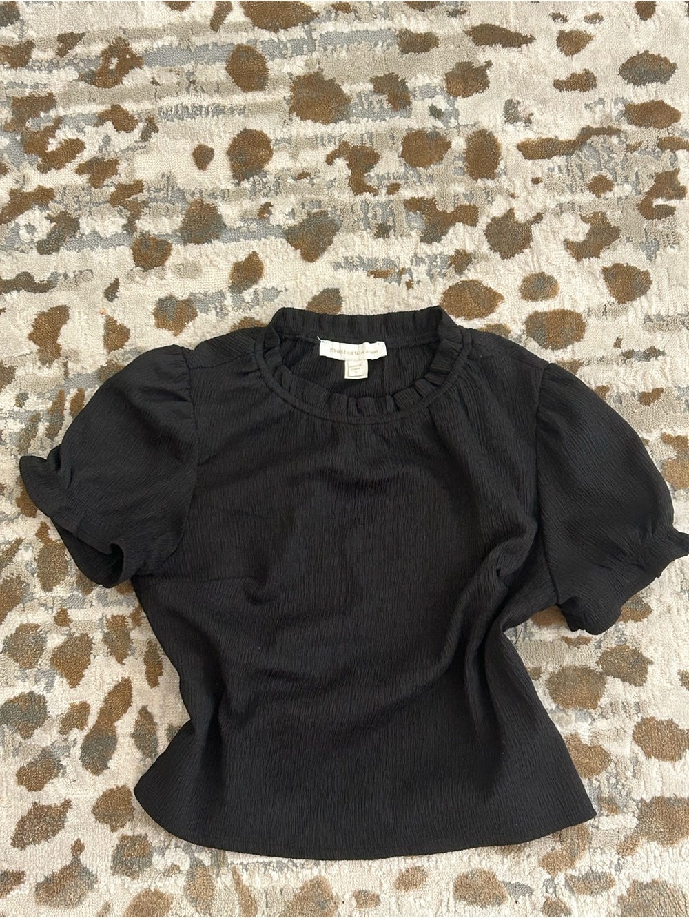 Monteau Black Ruffle Neck Puff Sleeve Blouse